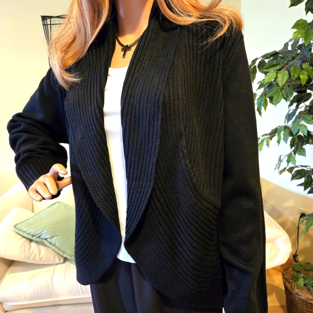 Apt.9 Black Knit Open Cardigan Size Large - image 2